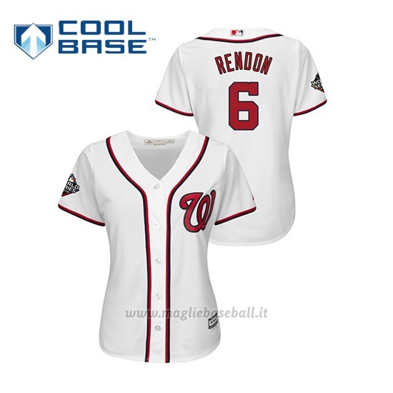 Maglia Baseball Donna Washington Nationals 6 Anthony Rendon 2019 World Series Bound Cool Base Bianco